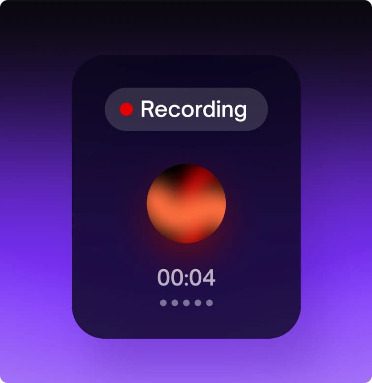 A recording card mid-call, showing elapsed time.