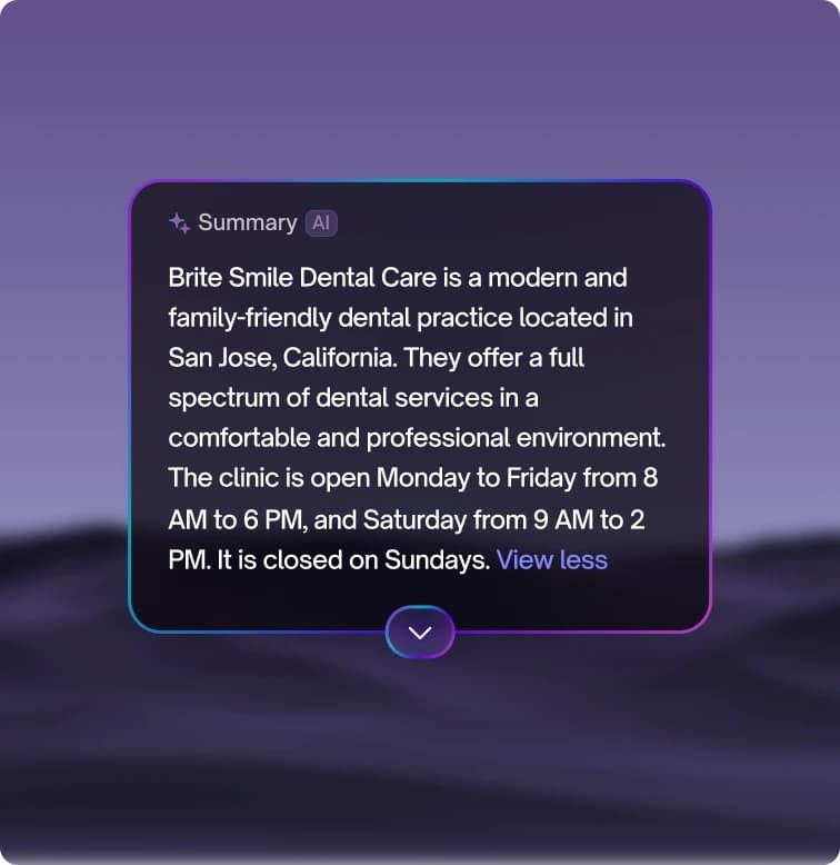 An AI-generated call summary card for a dental practice.